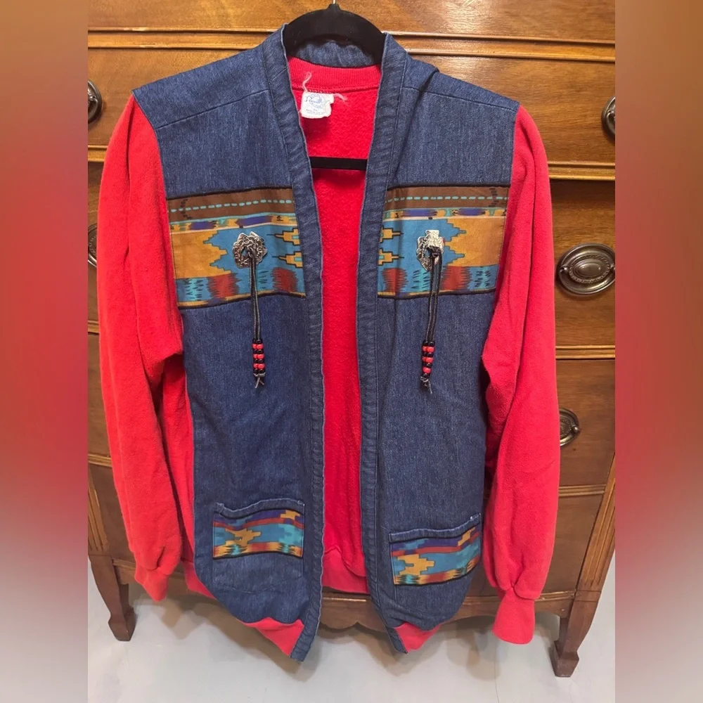 Vintage Pannill Denim Jacket With Southwest Tribal Design and Conchos Women’s2XL - Picture 1 of 6